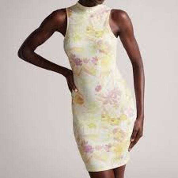 TED BAKER Effi Twist Back Dress Ribbed Knit Bodycon Midi High Neck Size 12 M/L - Picture 3 of 9